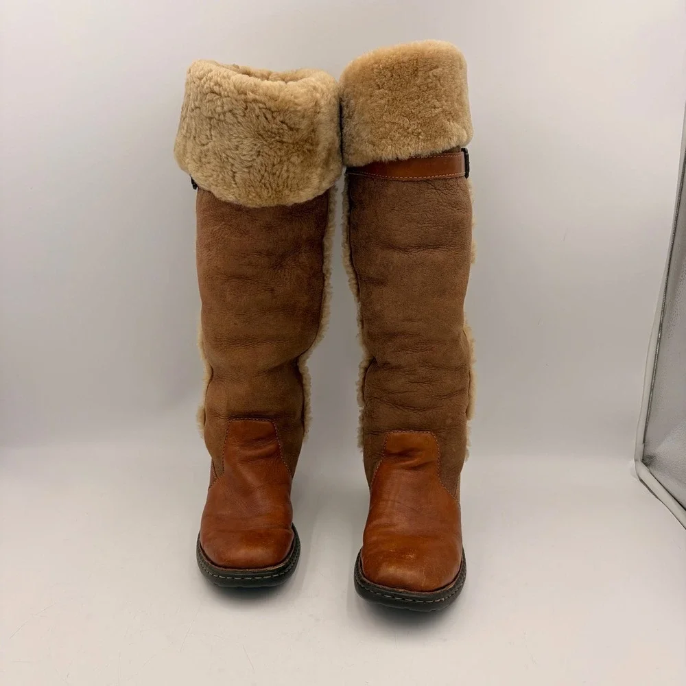 Born‎ Oakdale Tall Boots Brown Leather Shearling Sherpa Riding Knee High 7.5